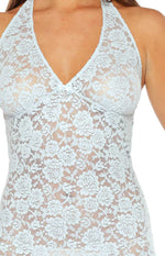 Espresso Blue Sheer Lace Mini Dress Image