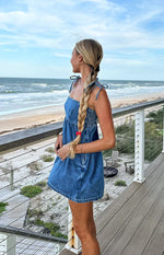 Ethel Blue Denim Tie Strap Mini Dress Image