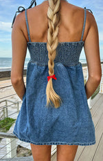 Ethel Blue Denim Tie Strap Mini Dress Image