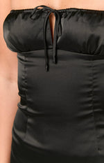 Faith Black Satin Strapless Mini Dress Image