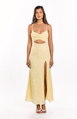 Fallon Yellow Sequin Cut Out Formal Maxi Dress Image