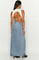 Fazio Button Side Denim Maxi Skirt Image