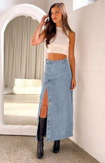 Fazio Button Side Denim Maxi Skirt Image