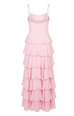 Felicity Pink Pearl Strap Ruffle Maxi Dress Image