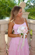 Felicity Pink Pearl Strap Ruffle Maxi Dress Image