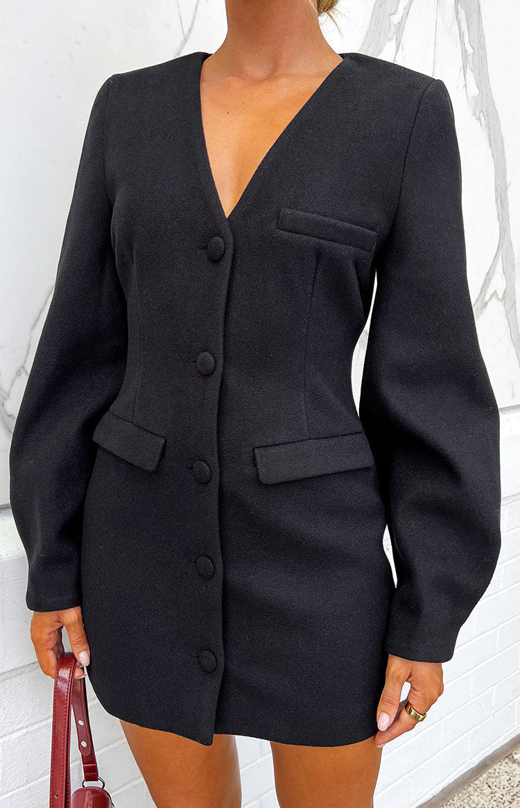 Feyre Black Long Sleeve Blazer Mini Dress Image