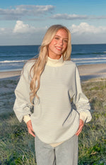 Flossy Mock Neck Blue Stripe Sweater Image
