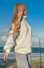 Flossy Mock Neck Blue Stripe Sweater Image