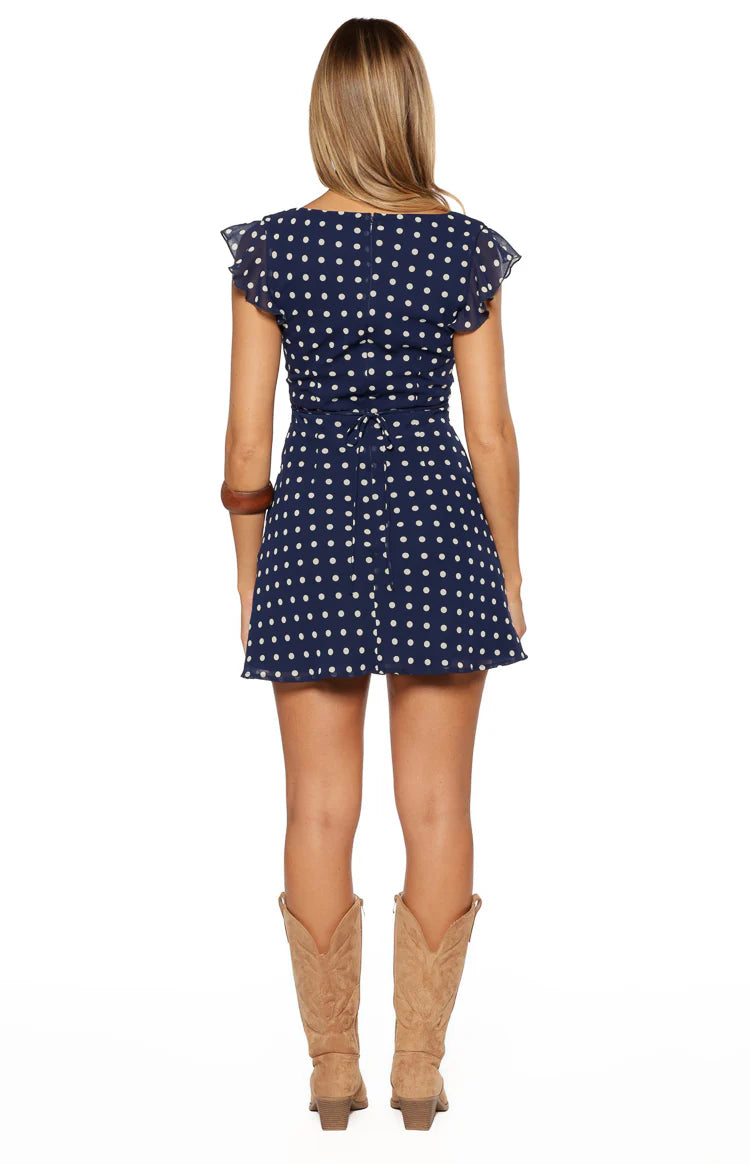 Freisha Navy Polka Dot Mini Dress Image
