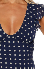 Freisha Navy Polka Dot Mini Dress Image