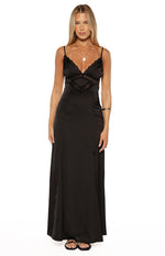 Gabby Black Satin Lace Maxi Dress Image