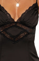 Gabby Black Satin Lace Maxi Dress Image
