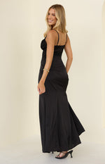 Gabby Black Satin Lace Maxi Dress Image