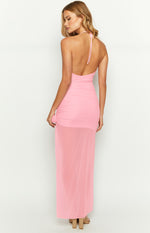 Gracia Pink Mesh Halter Midi Dress Image