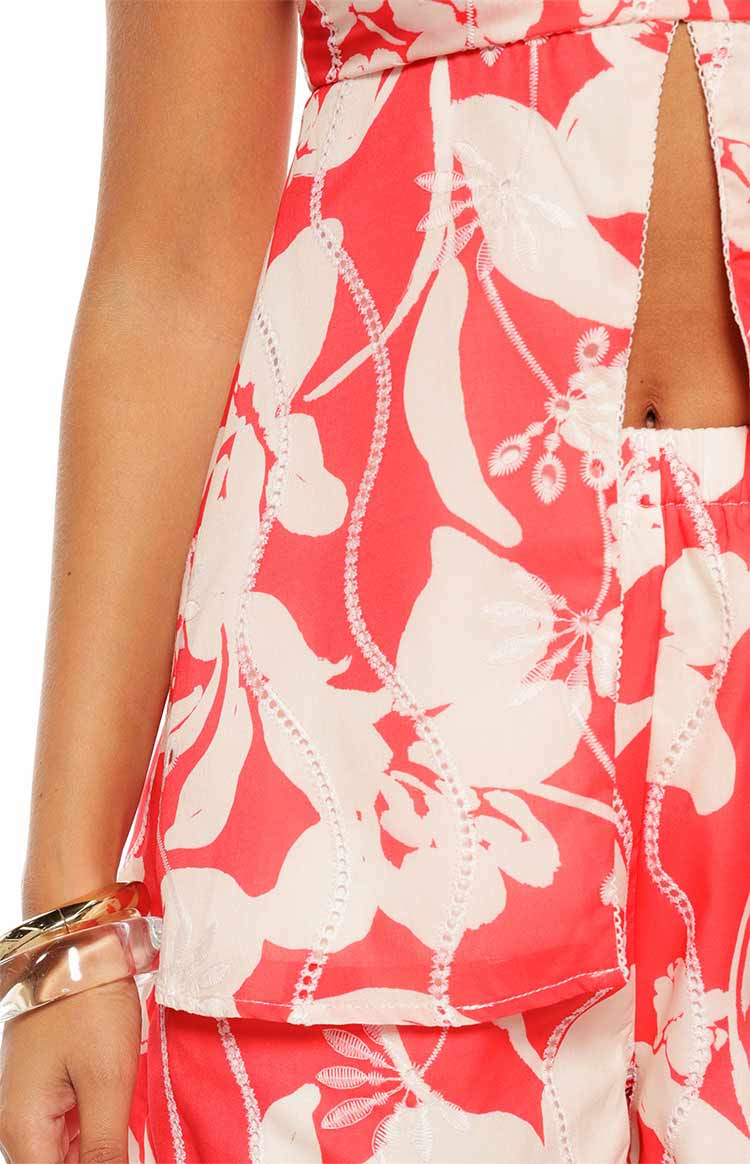 Ailany Red Floral Strapless Longline Top Image
