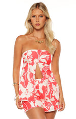 Ailany Red Floral Strapless Longline Top Image