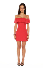 Haylie Red Polka Dot Off Shoulder Mini Dress Image