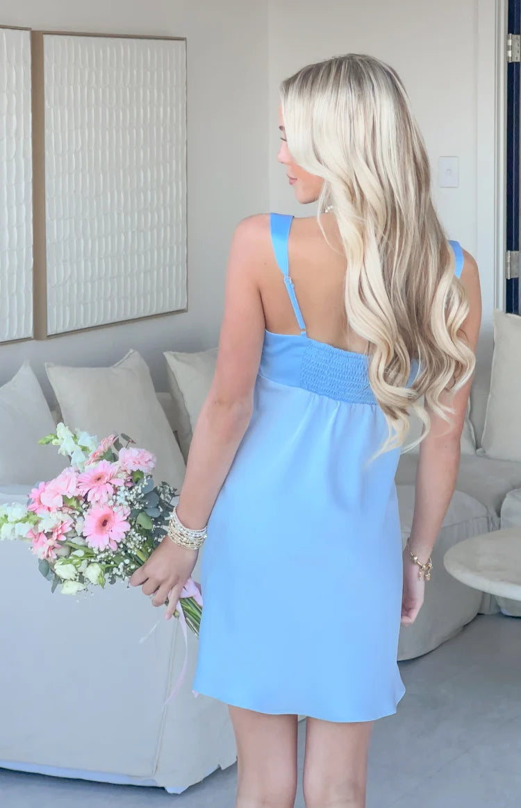 Hilary Blue Contrast Satin Party Mini Dress Image