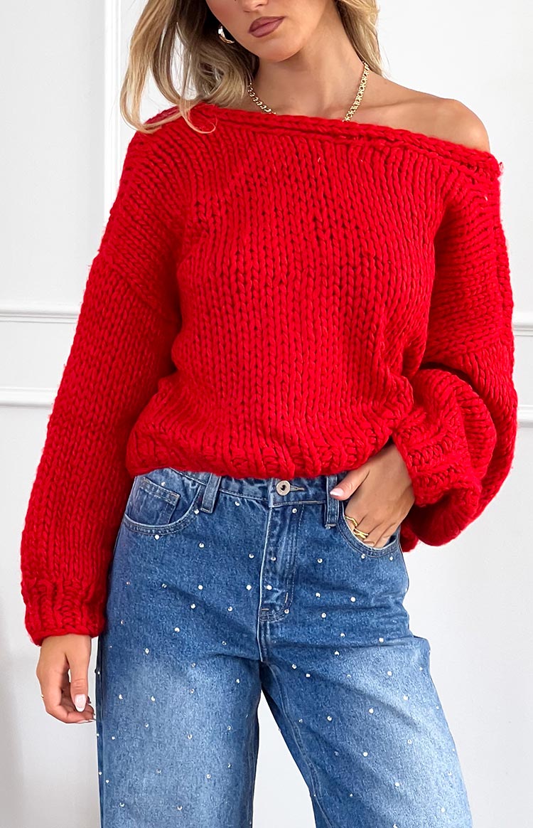 Holiday Red Tie Up Knit Cardigan Image