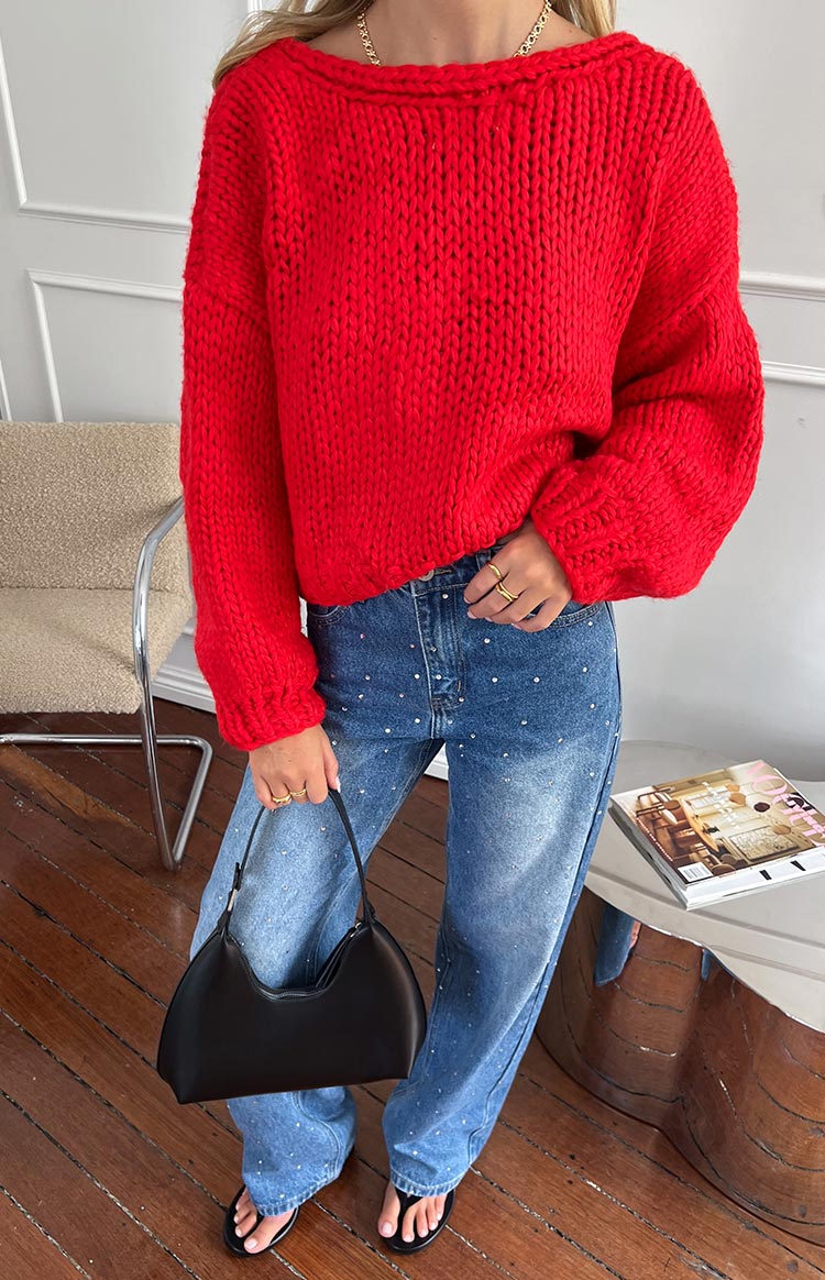 Holiday Red Tie Up Knit Cardigan Image