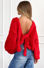 Holiday Red Tie Up Knit Cardigan Image