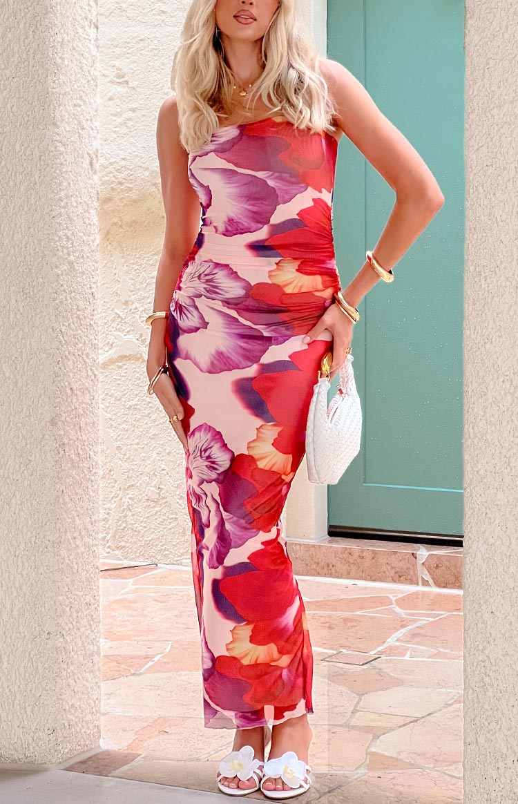 Imogen Purple Floral Print Strapless Maxi Dress Image
