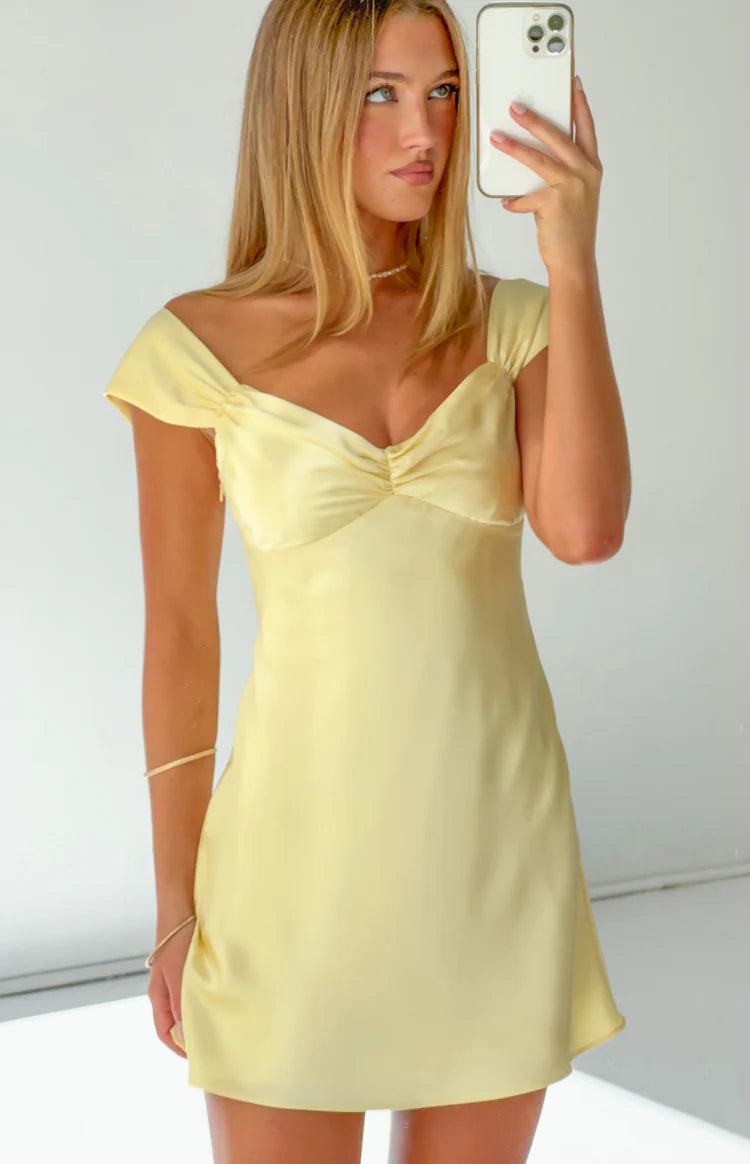 Jacky Yellow Satin Mini Dress Image