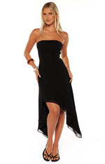 Jannah Black Strapless Hanky Hem Midi Dress Image