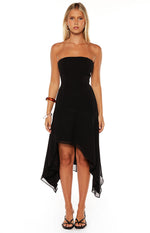 Jannah Black Strapless Hanky Hem Midi Dress Image