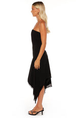 Jannah Black Strapless Hanky Hem Midi Dress Image