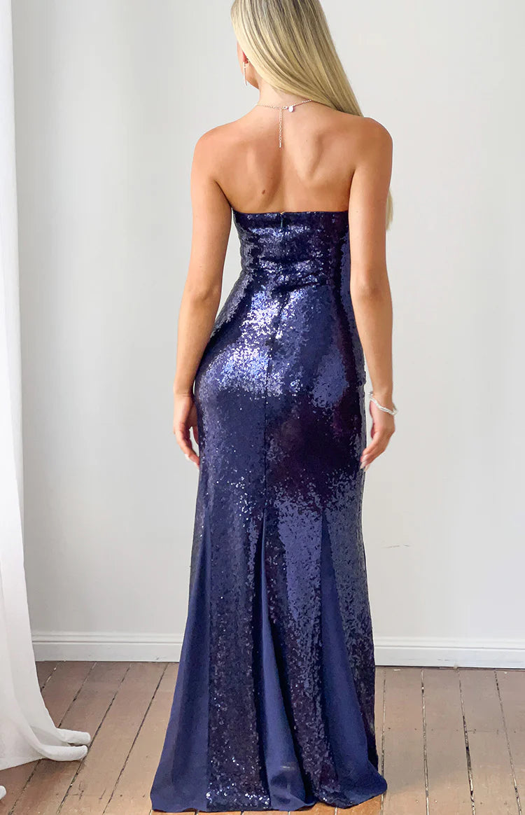Jarrah Navy Sequin Strapless Maxi Dress Image