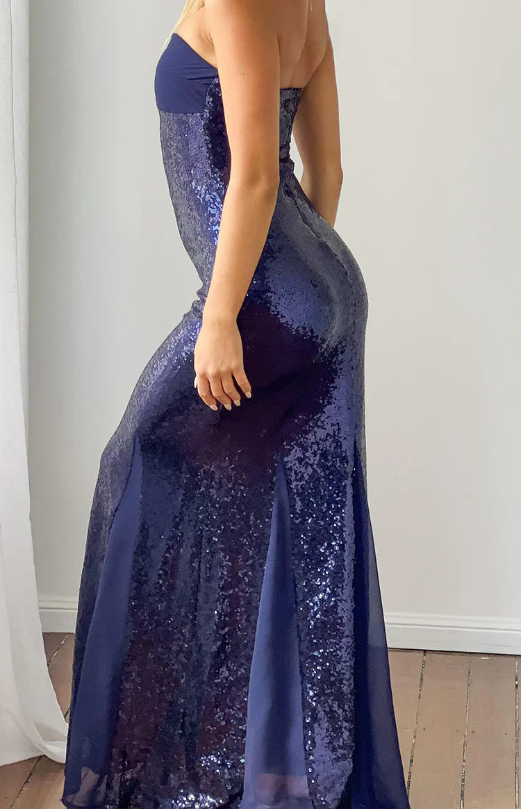 Jarrah Navy Sequin Strapless Maxi Dress Image