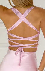 Jazzy Pink Contrast Rhinestone Satin Maxi Dress Image