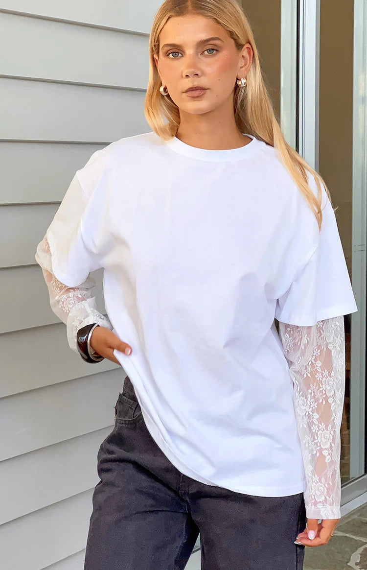 Jessica White Lace Long Sleeve Tee Image
