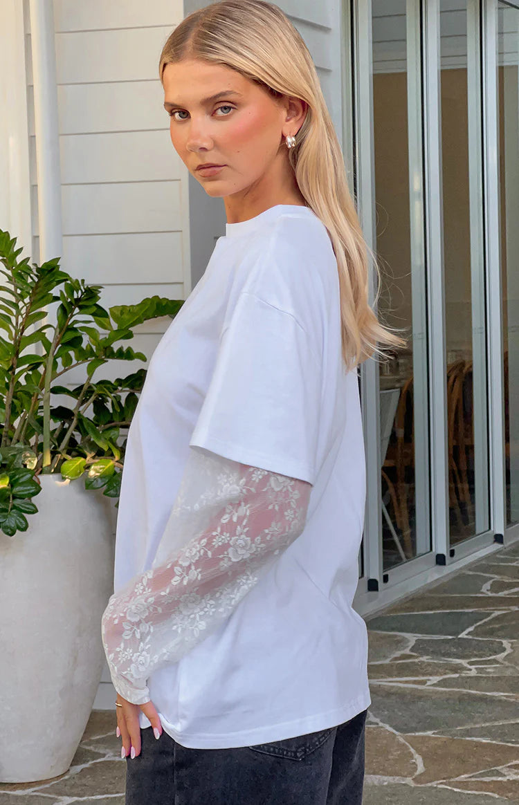 Jessica White Lace Long Sleeve Tee Image