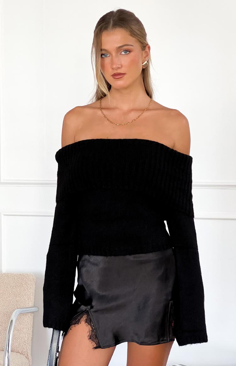 Joey Black Off Shoulder Sweater Image