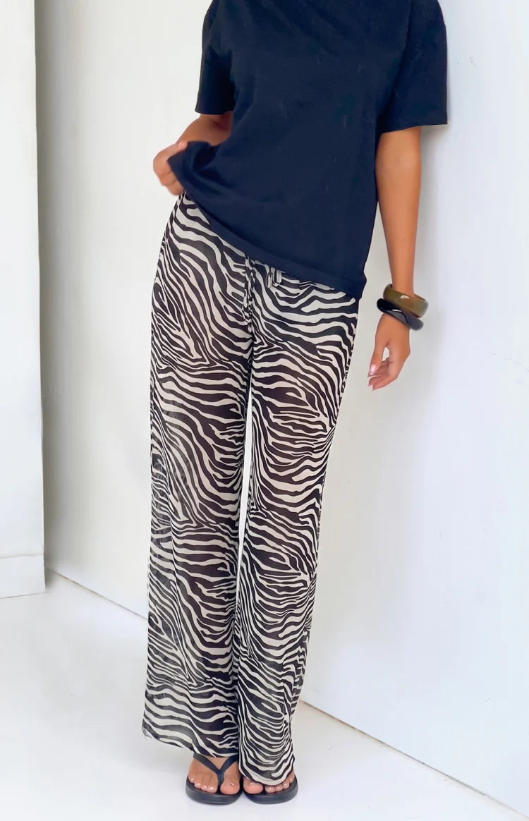 Joplin Black Sheer Zebra Print Pants Image