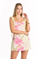 Joyce Yellow Lily Print Mini Dress