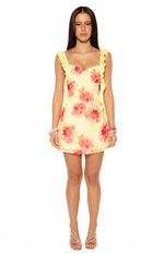 Joyce Yellow and Pink Floral Print Chiffon Mini Dress Image
