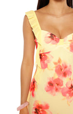 Joyce Yellow and Pink Floral Print Chiffon Mini Dress Image