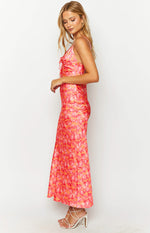 Jude Orange Floral Print Maxi Formal Dress Image