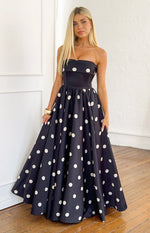 Julianne Strapless Polka Dot Satin Maxi Dress Image