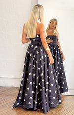 Julianne Strapless Polka Dot Satin Maxi Dress Image