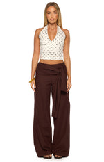 Kady Brown Linen Tie Wide Leg Pants Image
