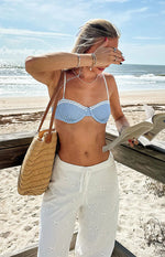 Kaia Blue Gingham Lace Trim Underwire Bikini Top Image