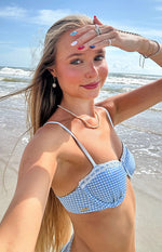Kaia Blue Gingham Lace Trim Underwire Bikini Top Image