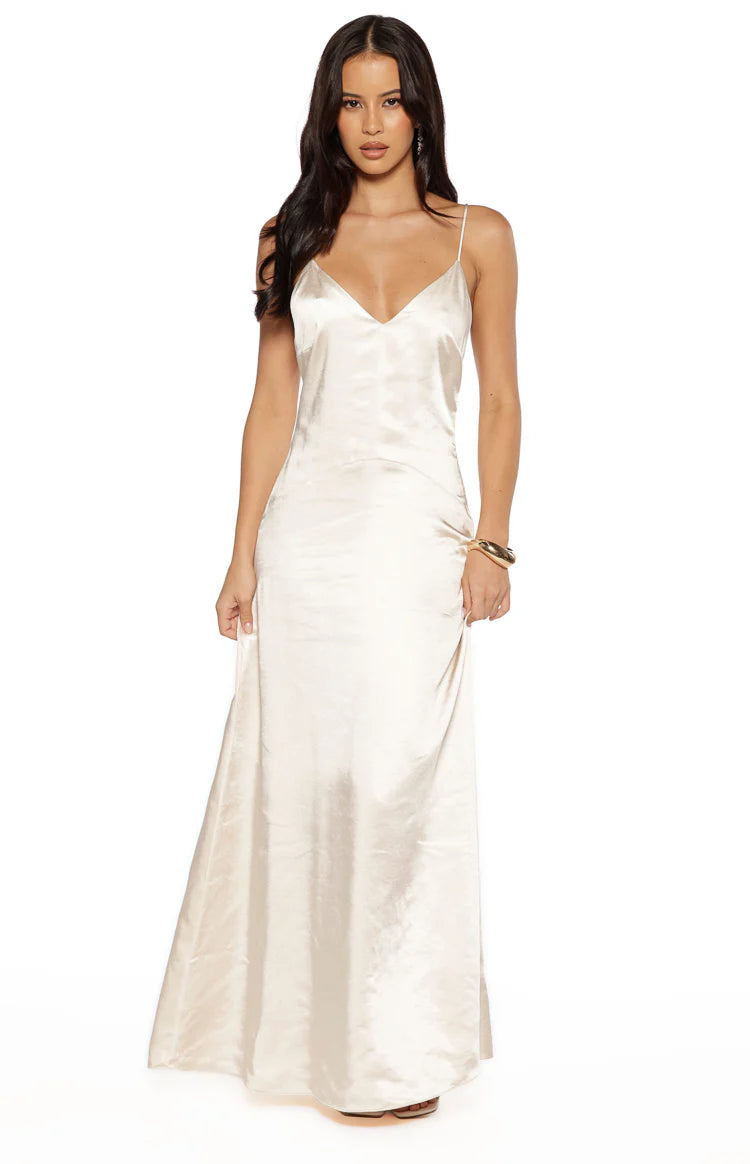 Kaitlynn Cream Satin Maxi Dress Image