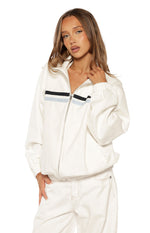 Kalana Cream Contrast Stripe Funnel Neck Jacket Image
