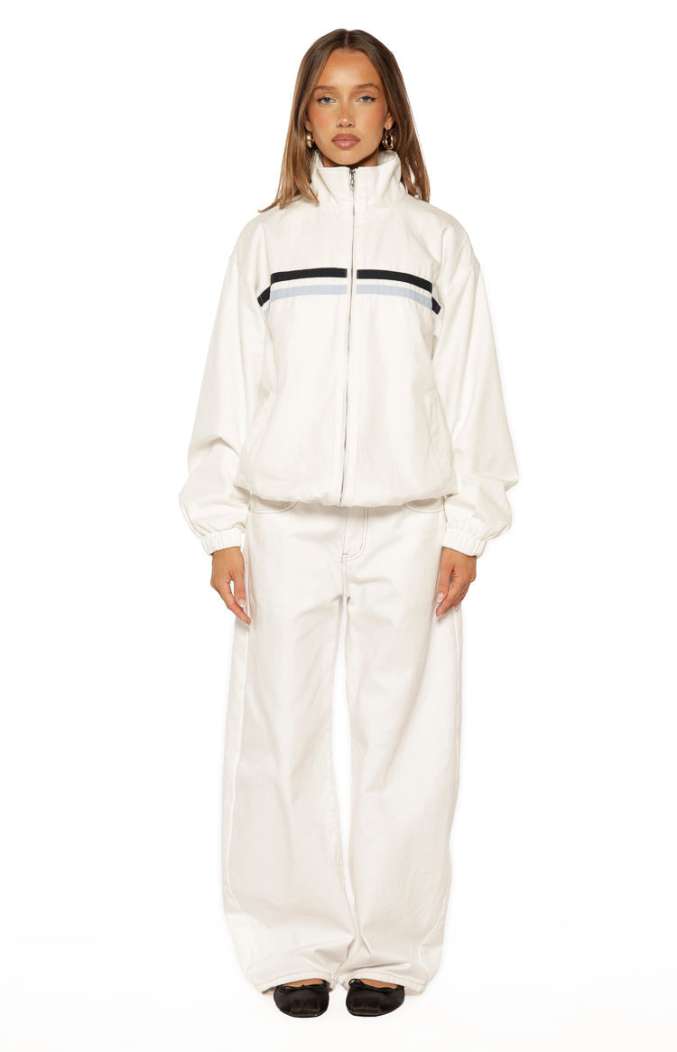 Kalana Cream Contrast Stripe Funnel Neck Jacket Image