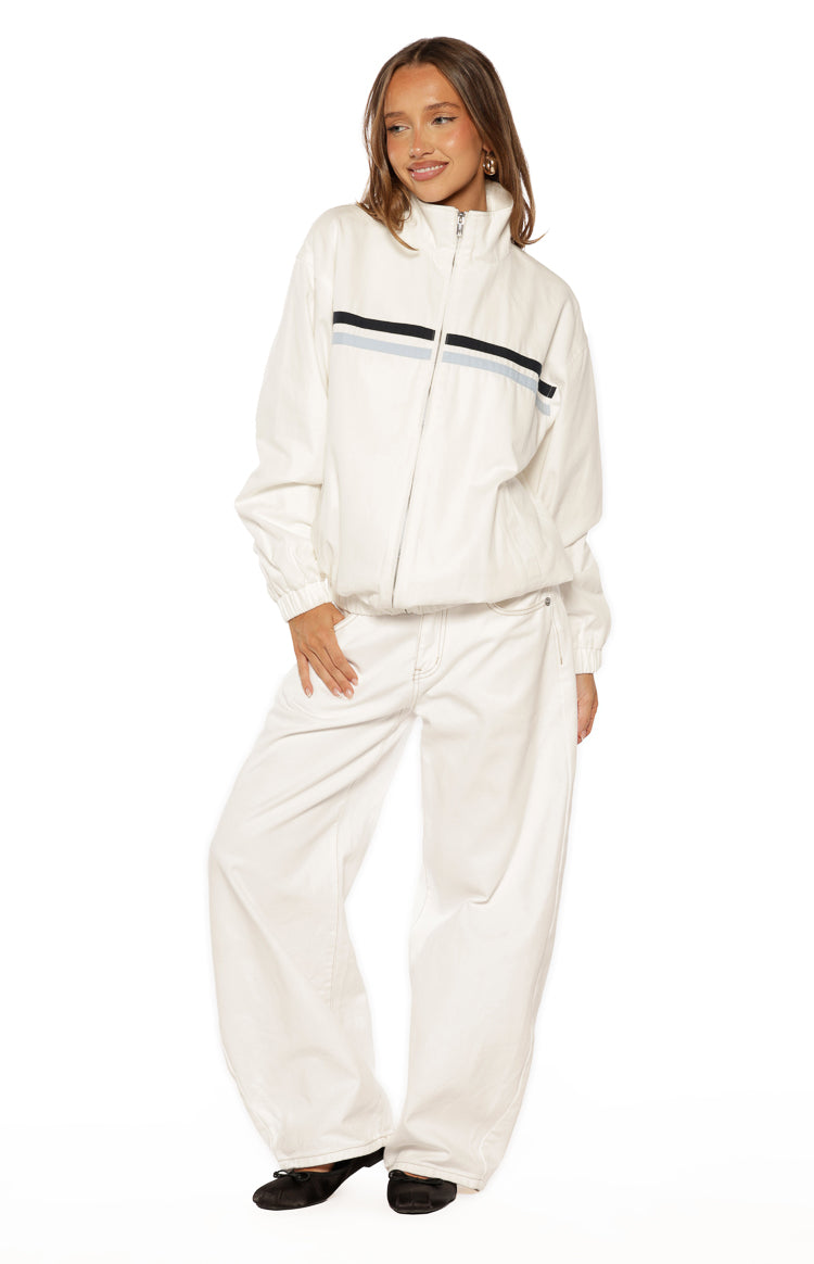 Kalana Cream Contrast Stripe Funnel Neck Jacket Image
